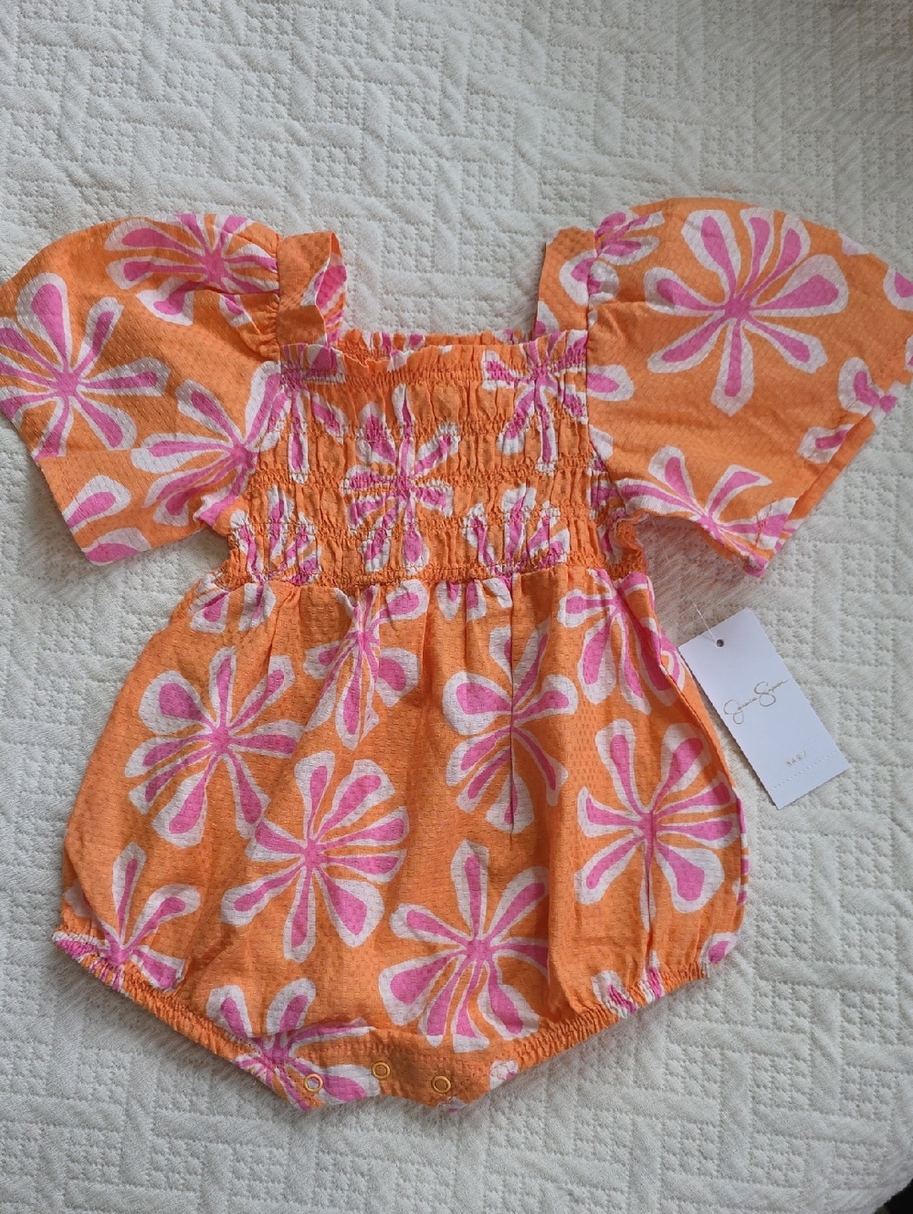 Jessica Simpson Orange and Pink Floral Baby Romper